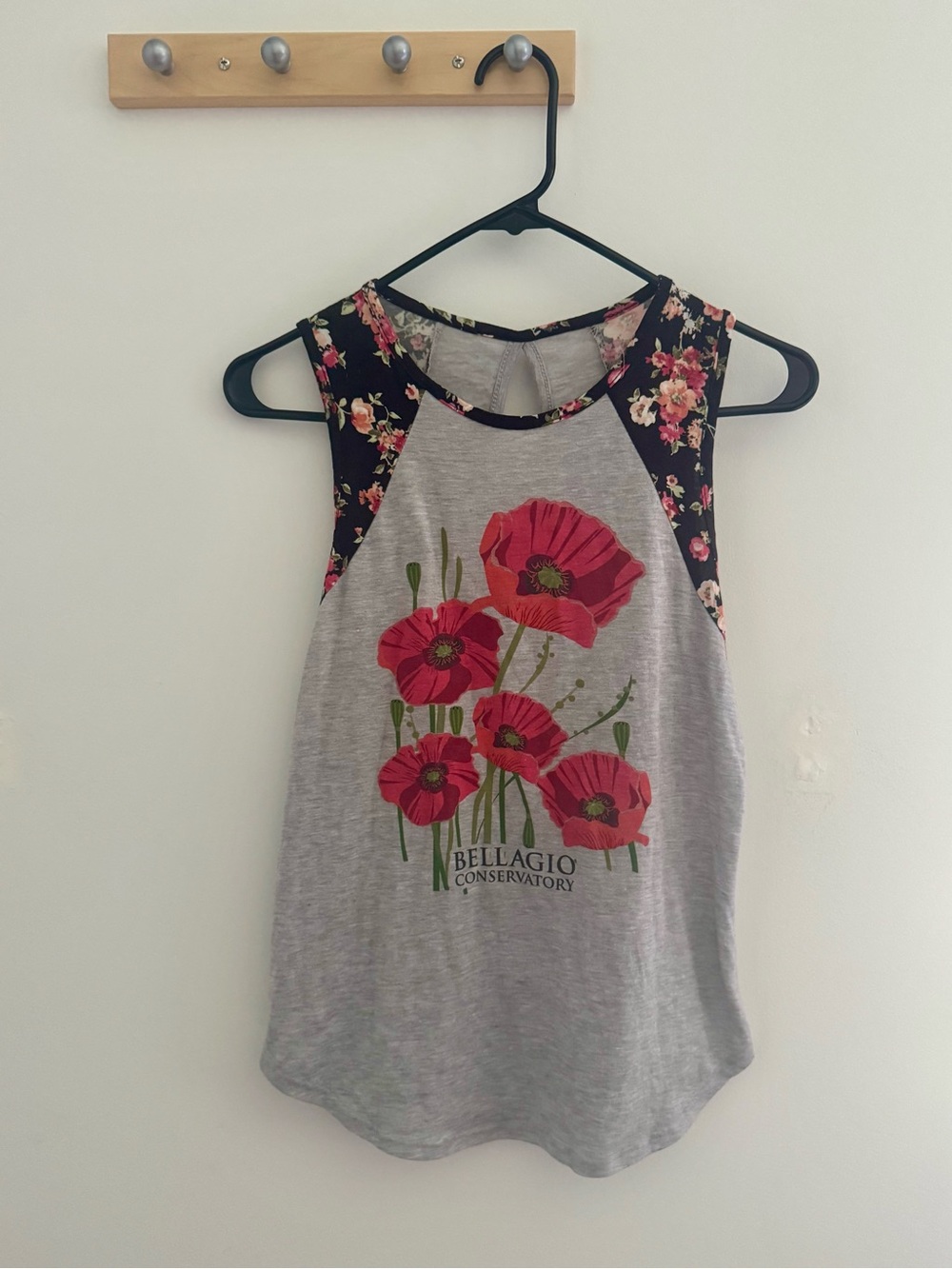 Floral Graphic Tank - Gray with Pink Blooms